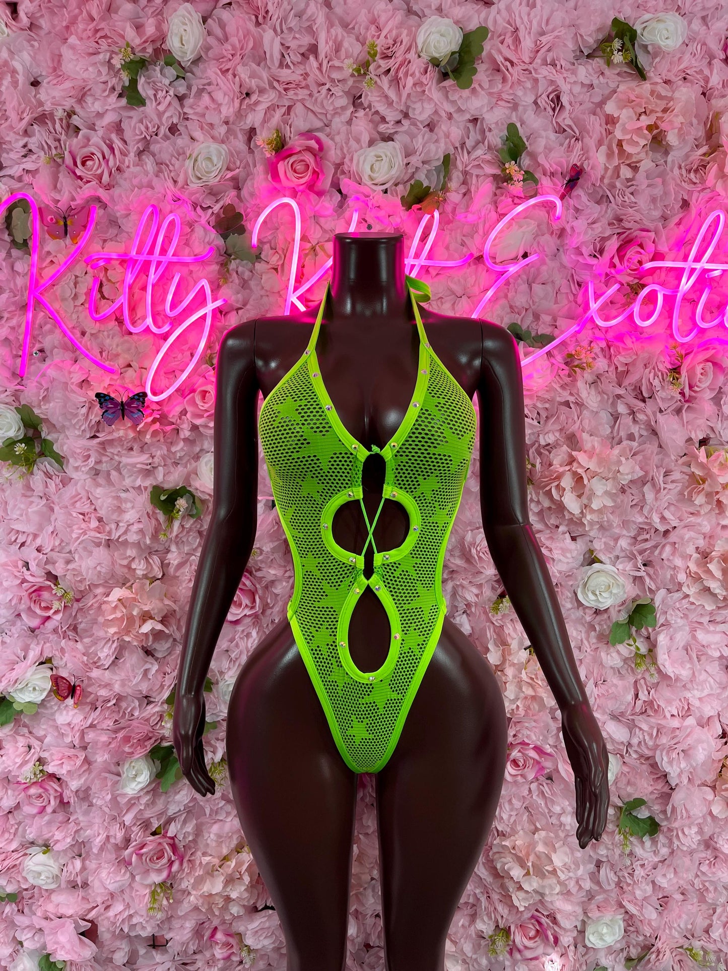 One Piece Bodysuit Fishnet Green Dancewear Exotic Wear Festival Wear