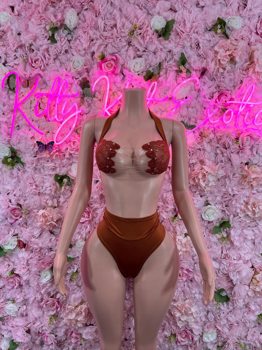 Two Piece Bronze  Bodysuit Bottle girl Bartender Outfit