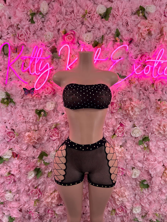 Two Piece Fishnet Black Dancewear Exoticwear Festival wear