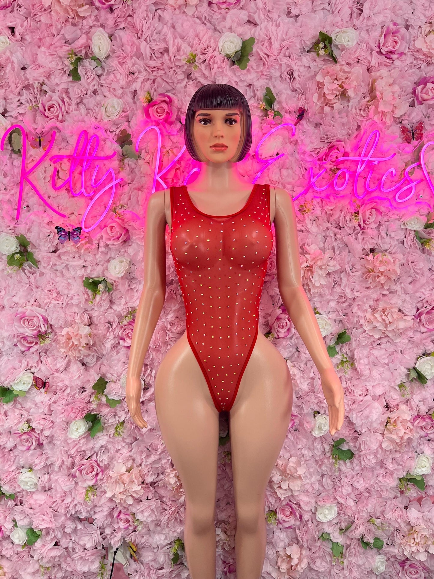 Exotic DancewearOne Piece Bodysuit Red Rhinestone Exotic Dancewear Performance Wear Stripper wear