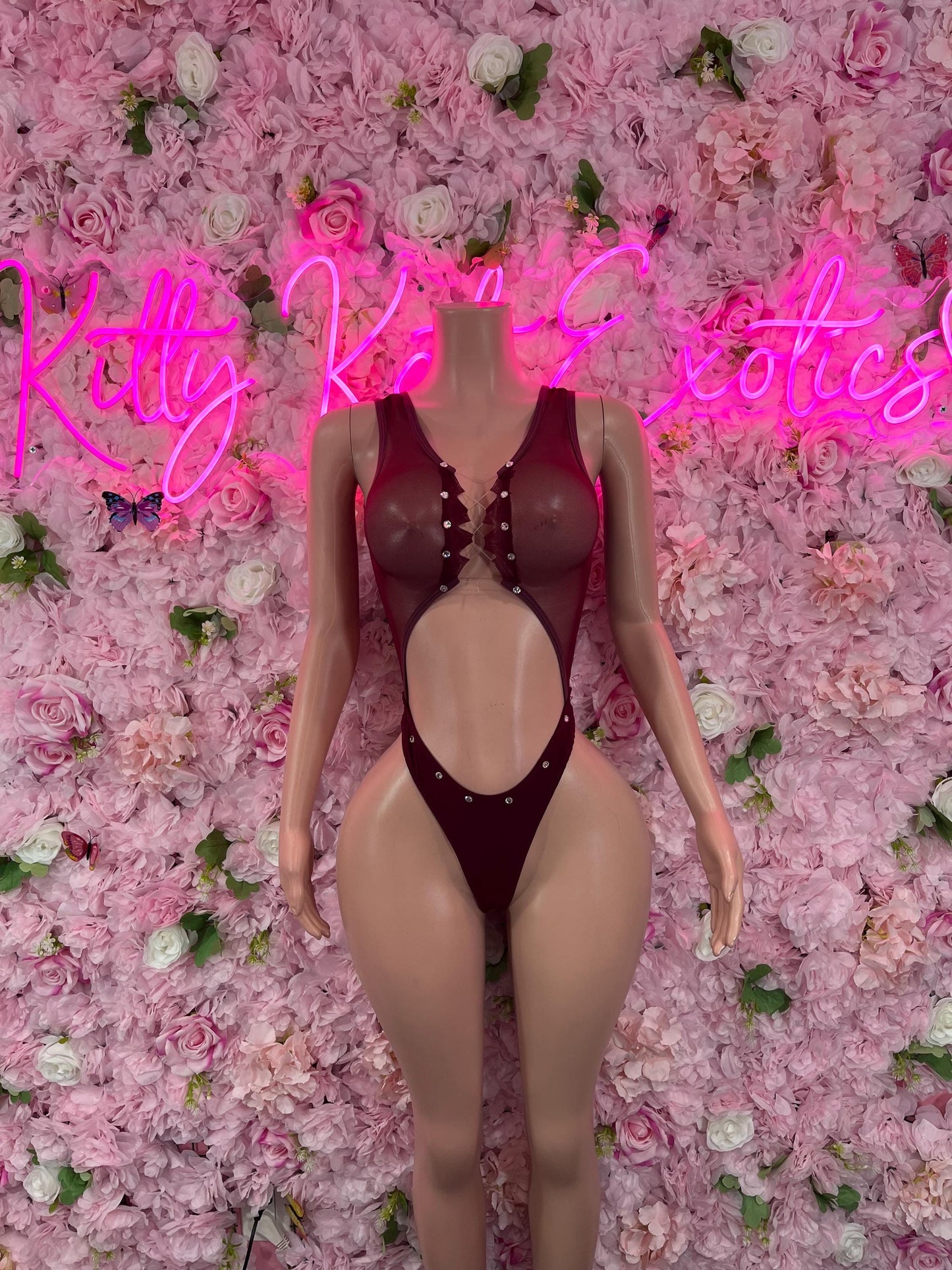 Exotic DancewearOne Piece Bodysuit Burgundy Exotic Dancewear Performance Wear Stripper wear