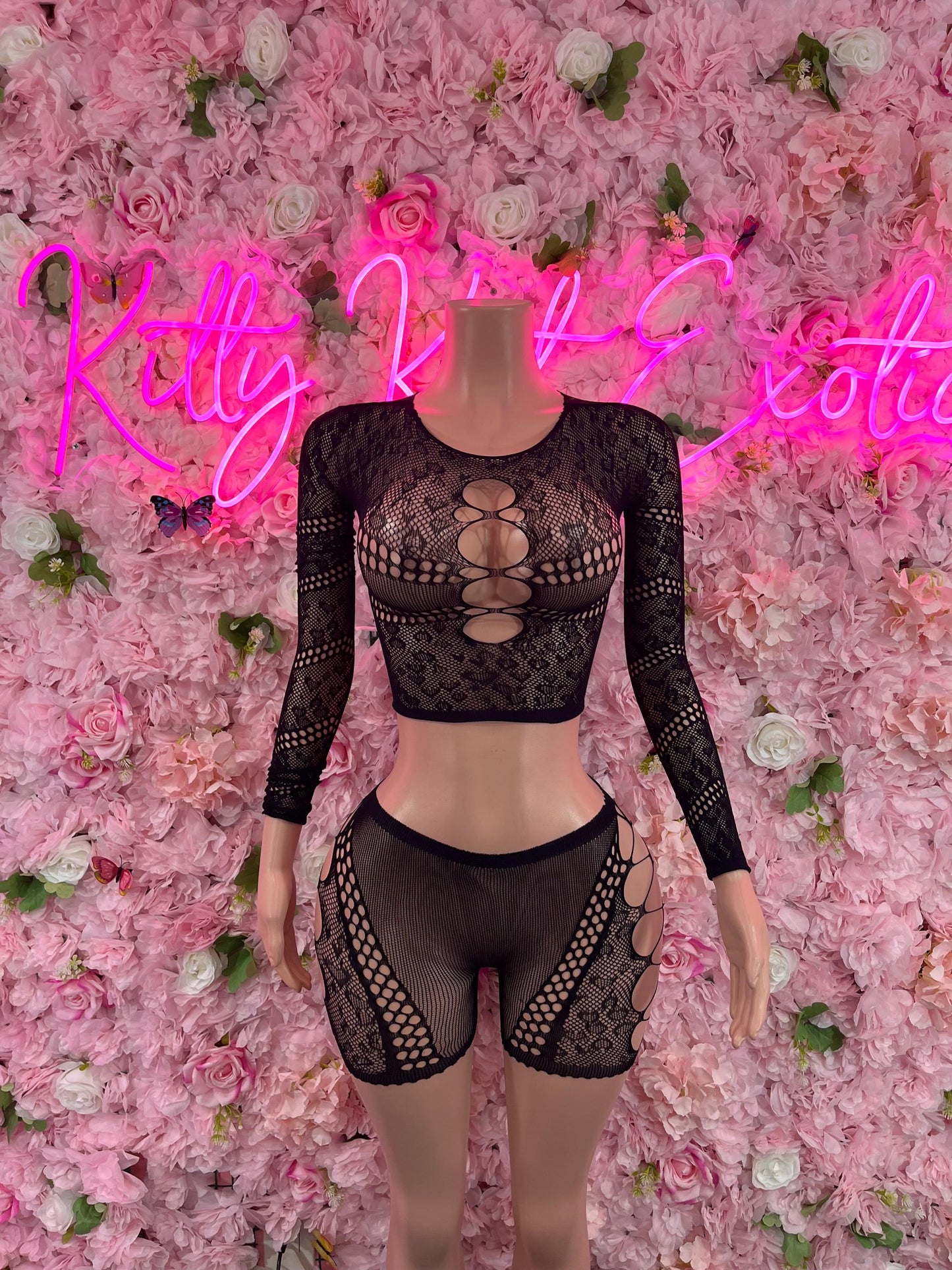 Two Piece Fishnet Black Dancewear Exotic Wear Festival Wear