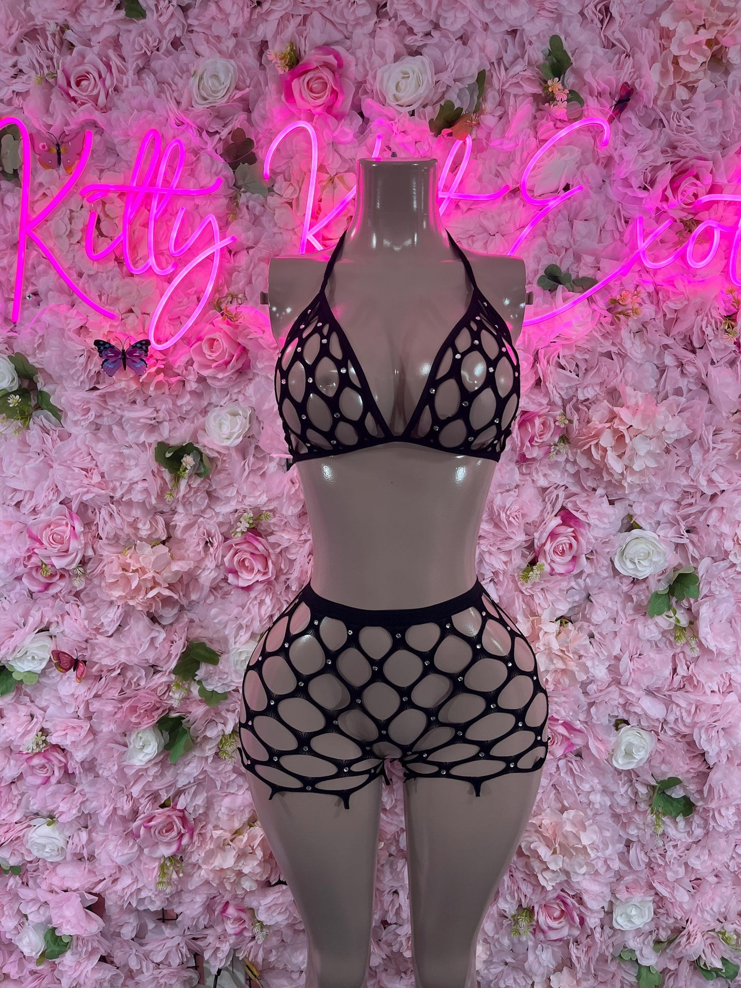 Two Piece Fishnet Black Dancewear Exotic Wear Festival Wear