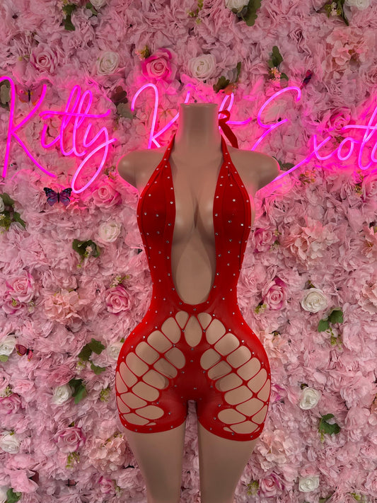 One Piece Fishnet Red Dancewear Exotic Wear Festival Wear