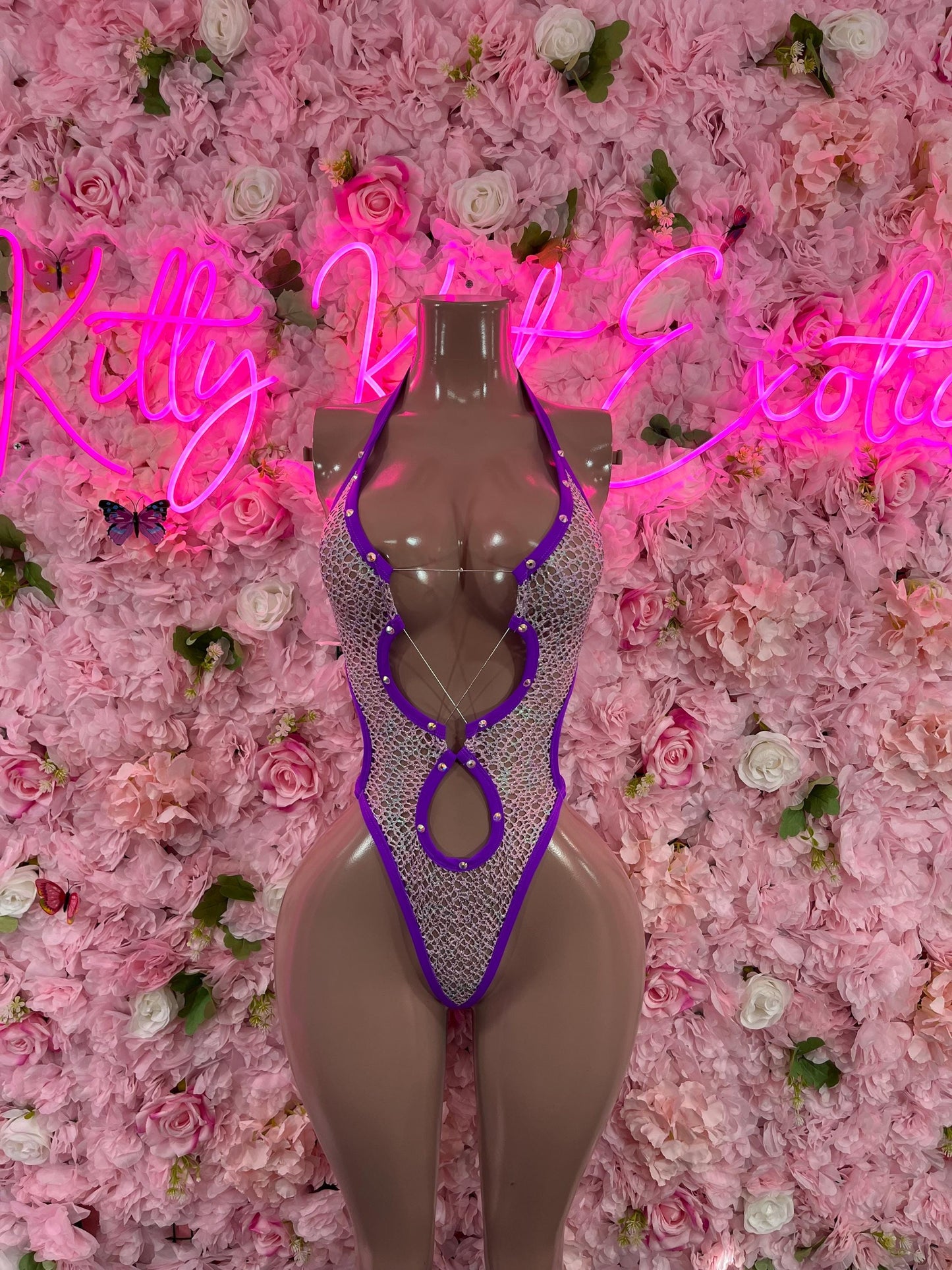 One Piece Bodysuit Fishnet Purple Dancewear Exotic Wear Festival Wear
