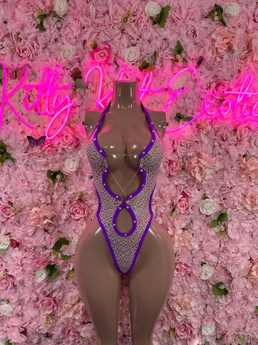 One Piece Bodysuit Fishnet Purple Dancewear Exotic Wear Festival Wear