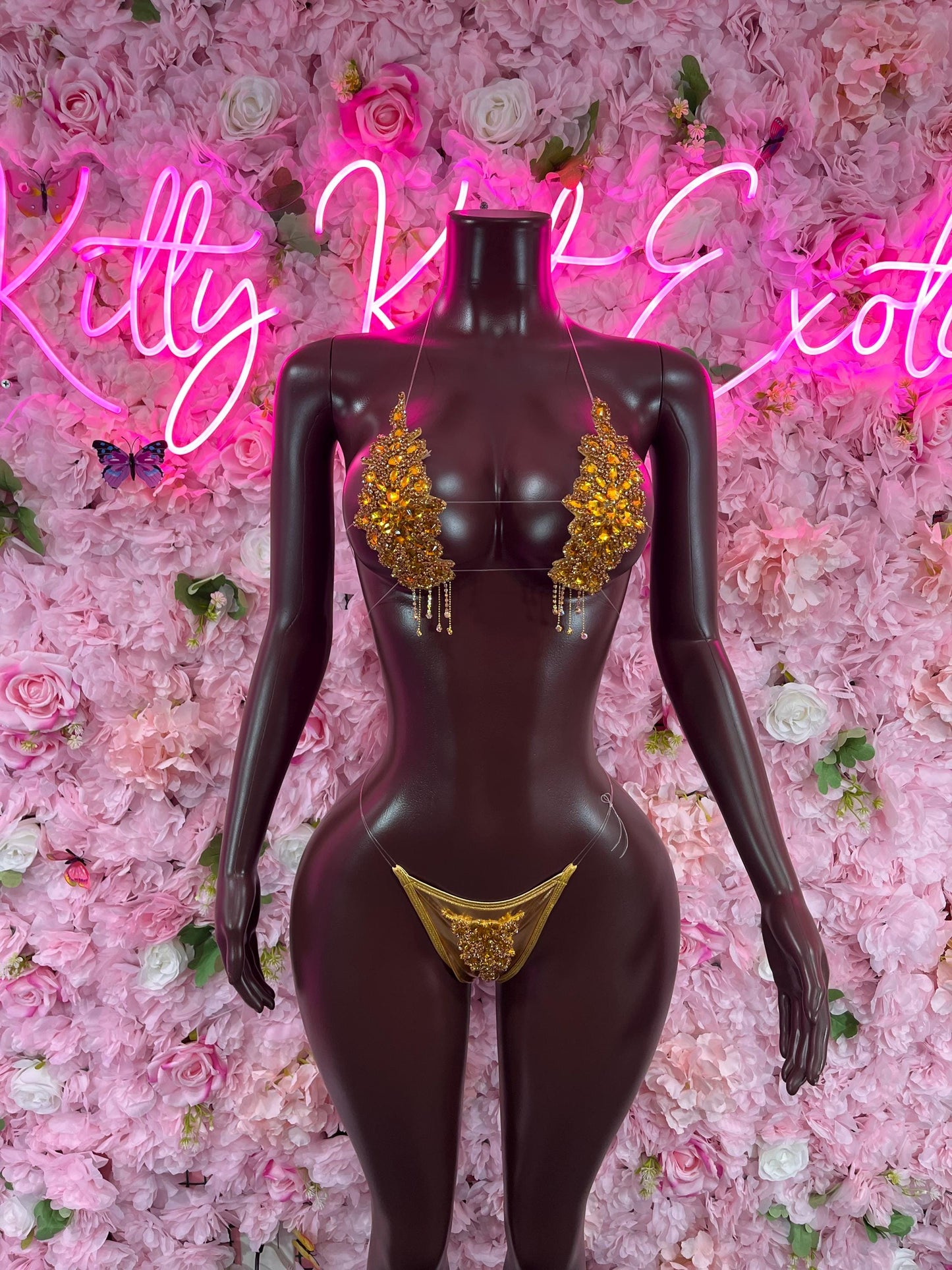 Two Piece Gold Rhinestone Dancewear Festival Wear Exotic Ravewear