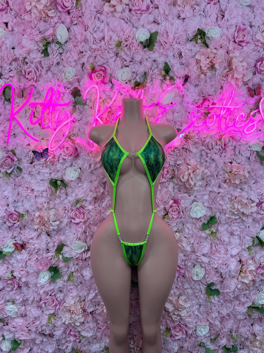 One Piece Slingshot Green Bikini Bottlegirl Set Dancewear Festival Wear