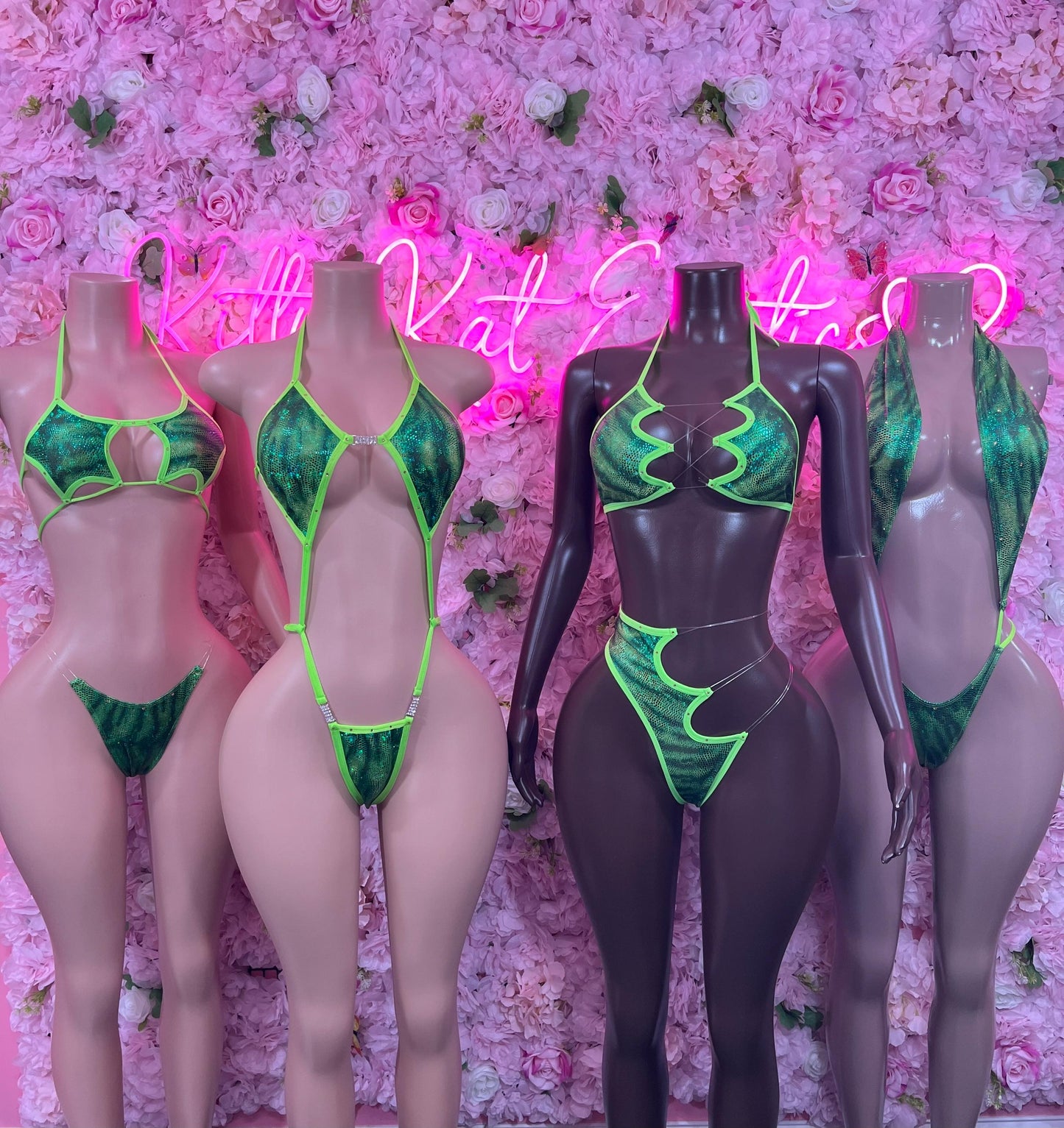 Two Piece Green Snake Print Bikini Bottlegirl Set Dancewear Festival Wear