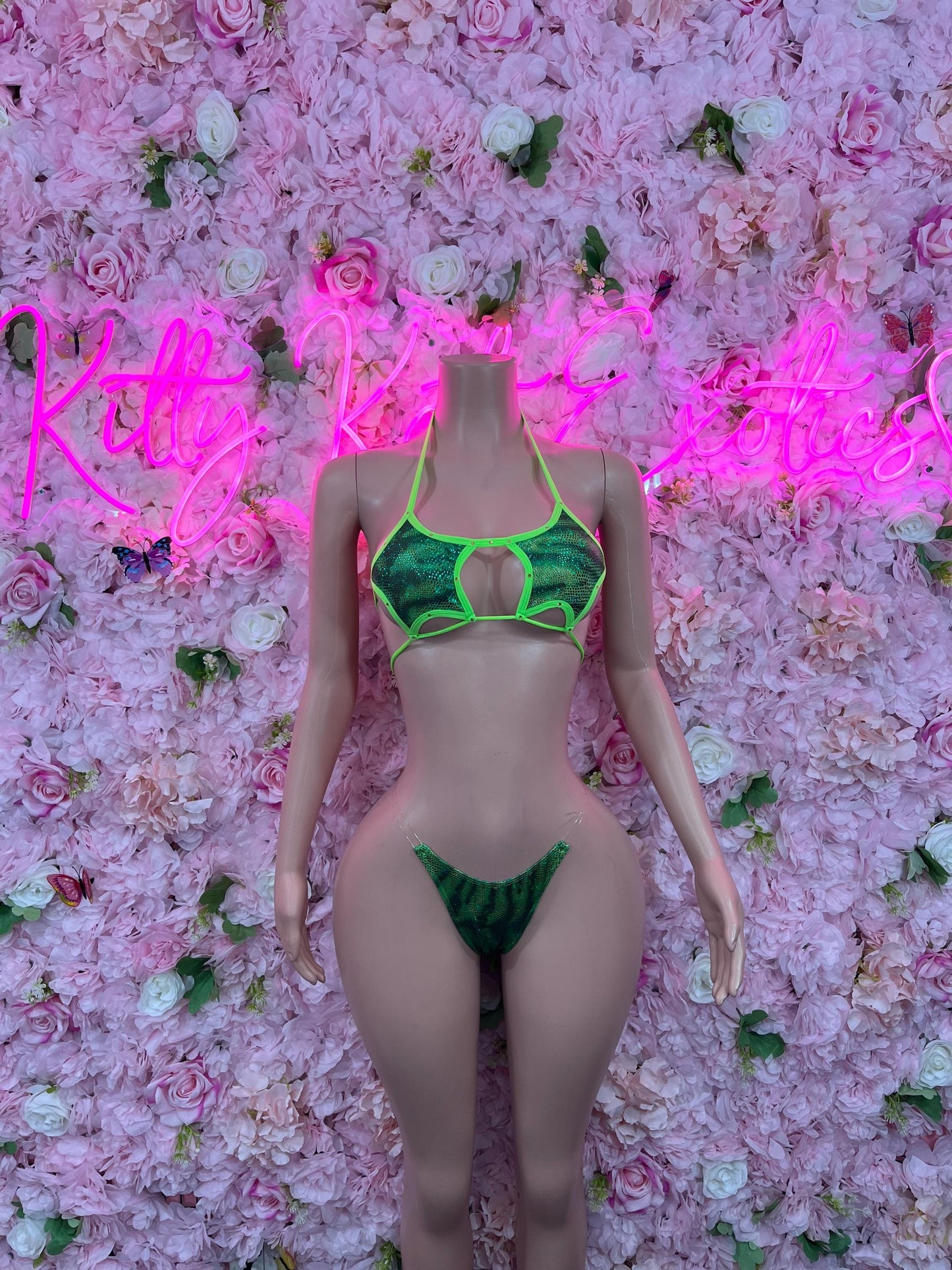 Two Piece Green Snake Print Bikini Bottlegirl Set Dancewear Festival Wear