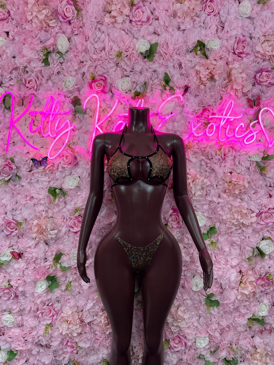 Two Piece Gold Metallic Bikini Bottlegirl Set Dancewear Festival Wear