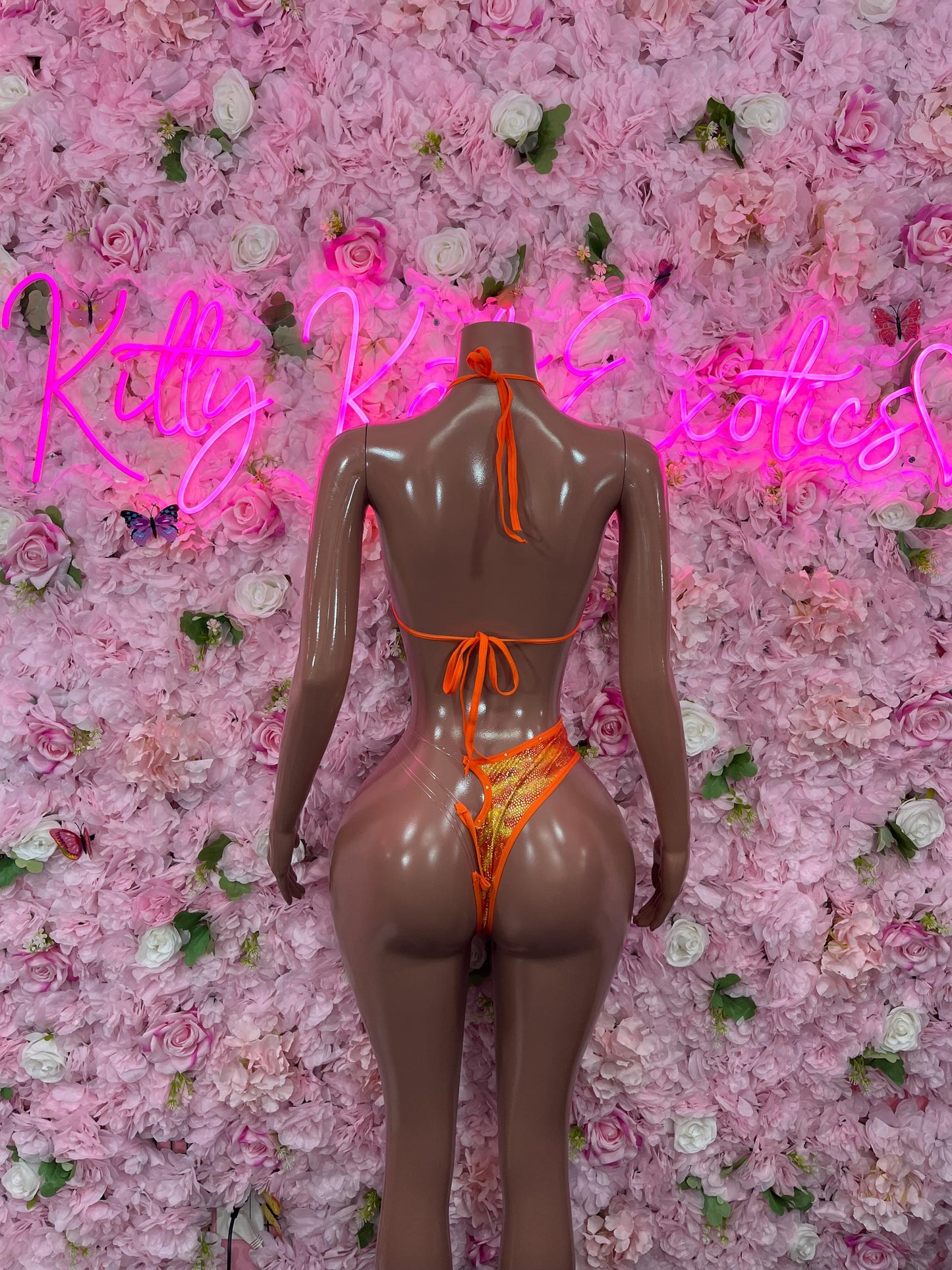 Two Piece Orange Metallic Bikini Bottlegirl Set Dancewear Festival Wear