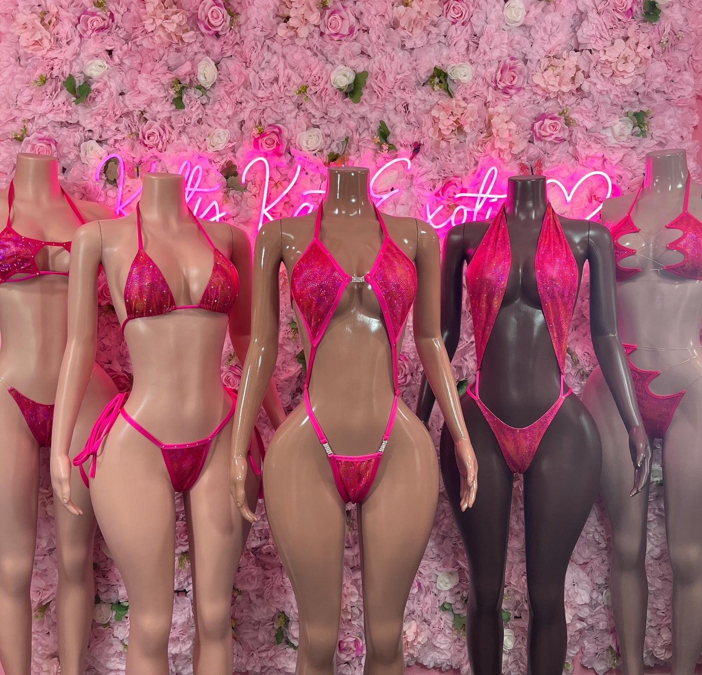One Piece Slingshot Pink Metallic Bikini Bottlegirl Bartender Outfit Festivalwear