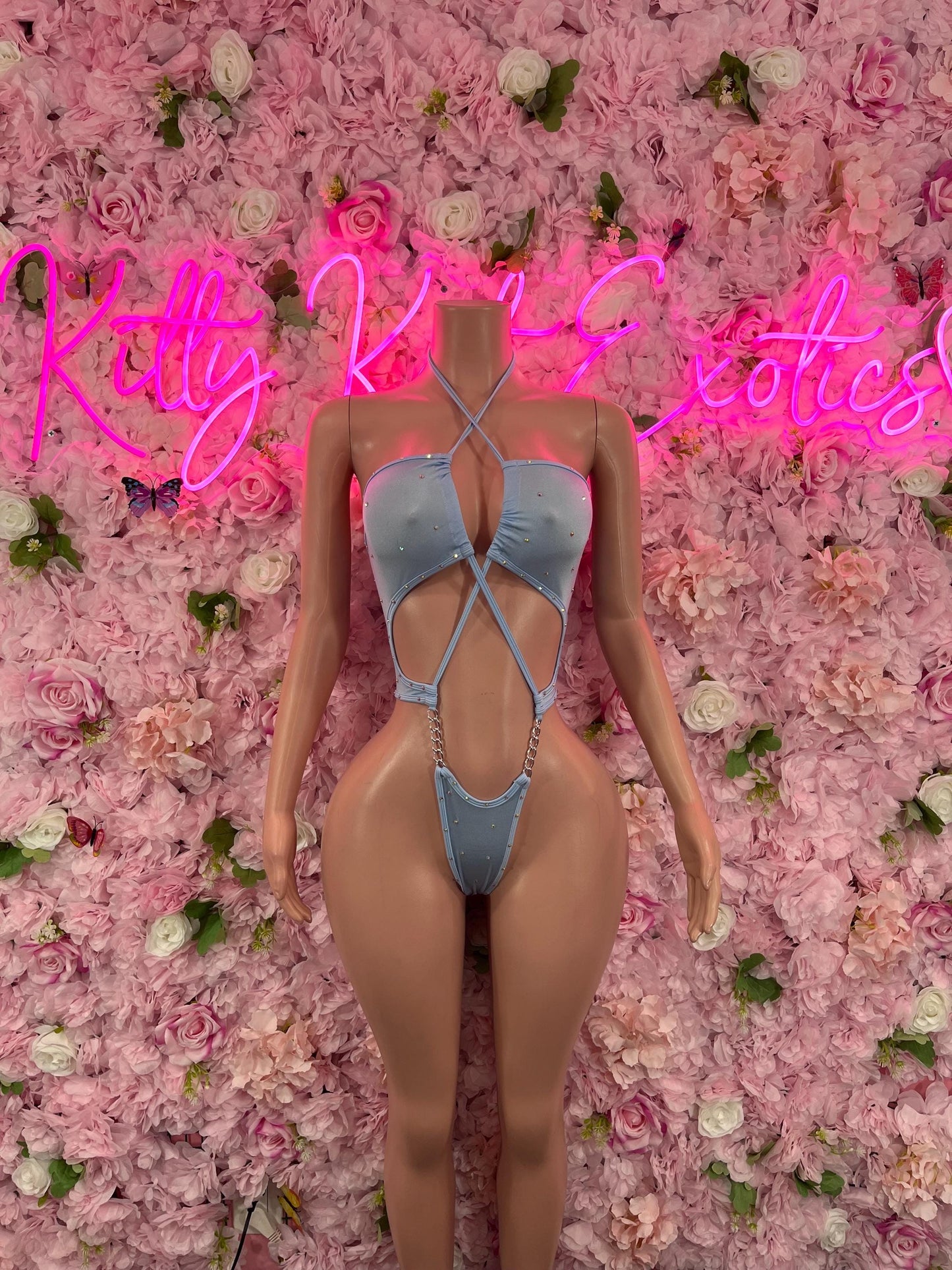 One Piece Bodysuit Baby Blue Exotic Dancewear Performance Wear Stripper wear