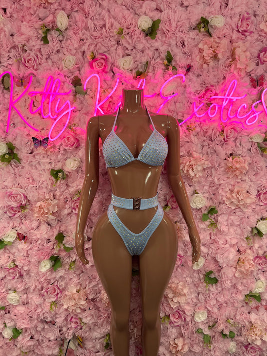 One Piece Bodysuit Baby Blue Exotic Dancewear Performance Wear Stripper wear