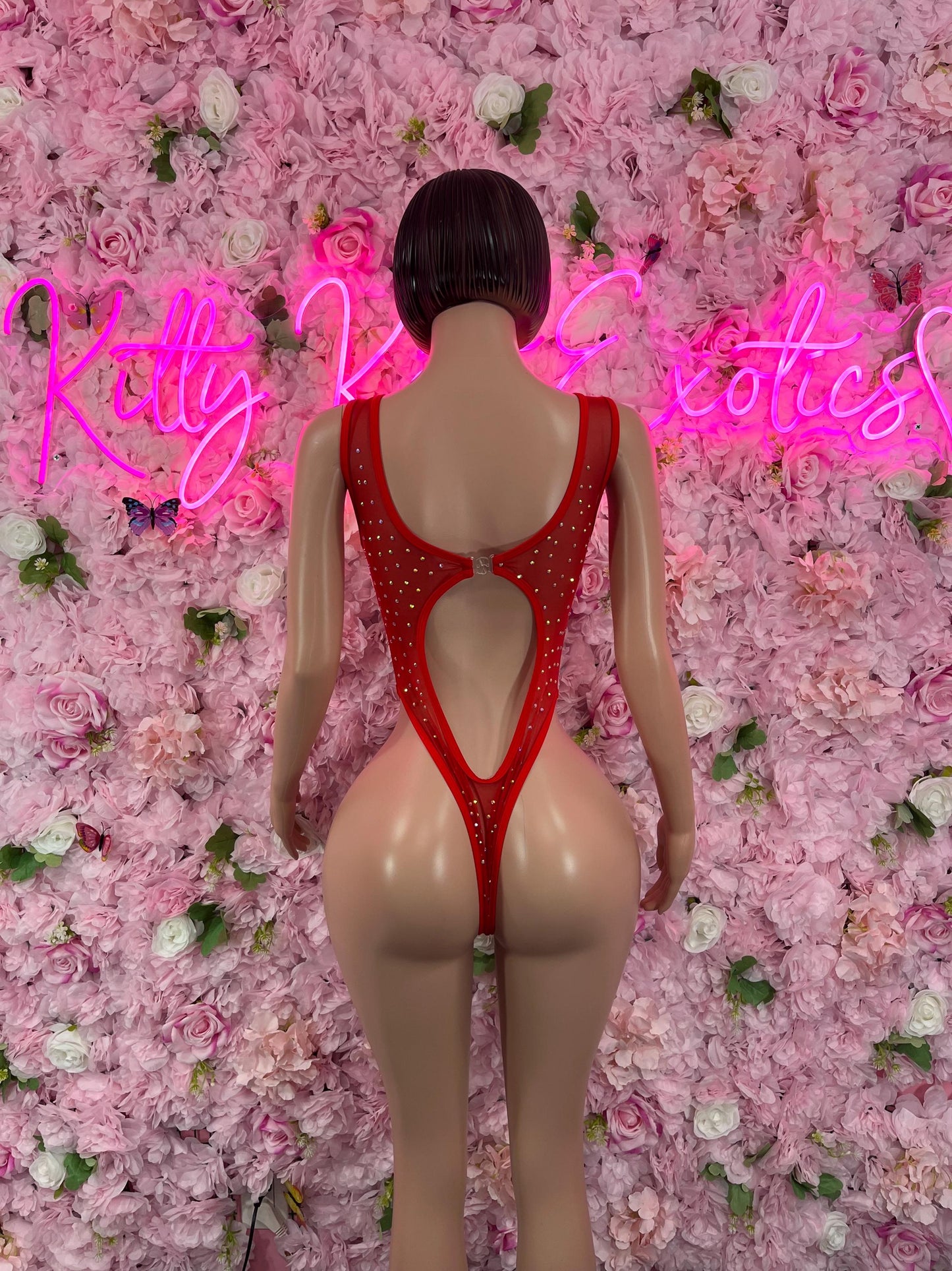 Exotic DancewearOne Piece Bodysuit Red Rhinestone Exotic Dancewear Performance Wear Stripper wear