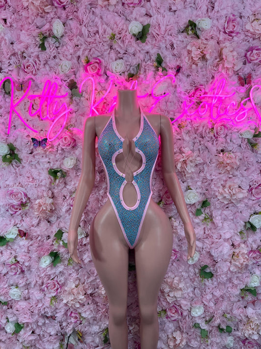 Exotic DancewearOne Piece Bodysuit Blue Pink Exotic Dancewear Performance Wear Stripper wear