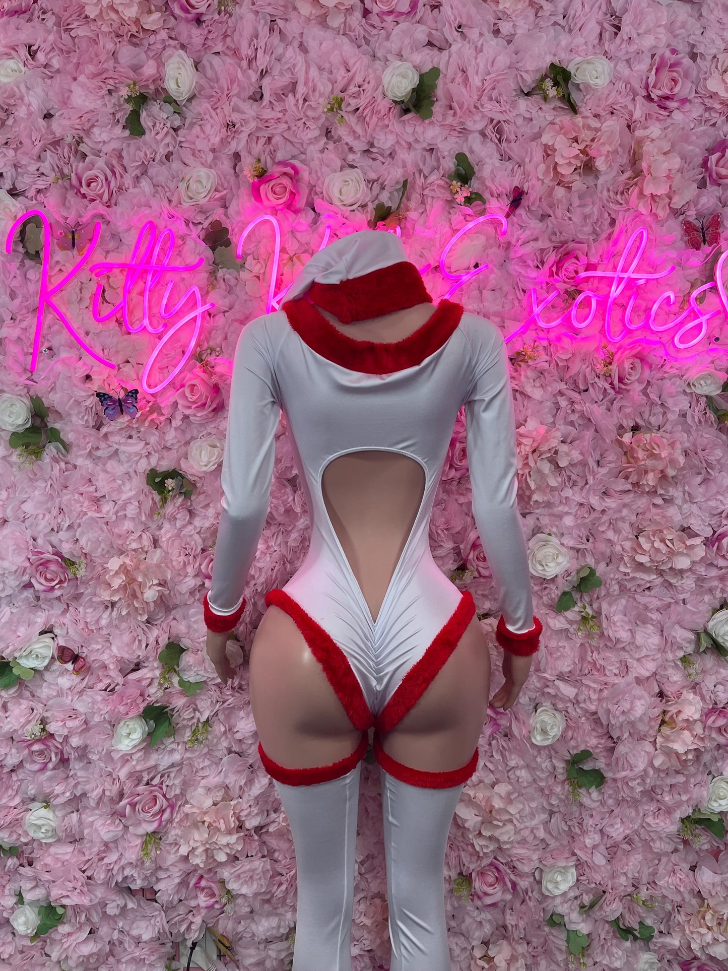 Sexy Santa Christmas Costume - One Piece Green/White Holiday Outfit - Festive Womens Christmas Lingerie -Hat & Leggings Included Christmas