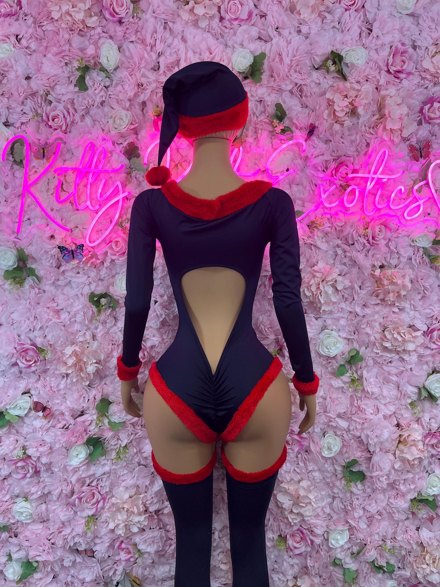 Naughty Santa Sexy Santa Christmas Costume - One Piece Blue/Red Holiday Outfit - Festive Womens Christmas Lingerie -Hat & Leggings Included