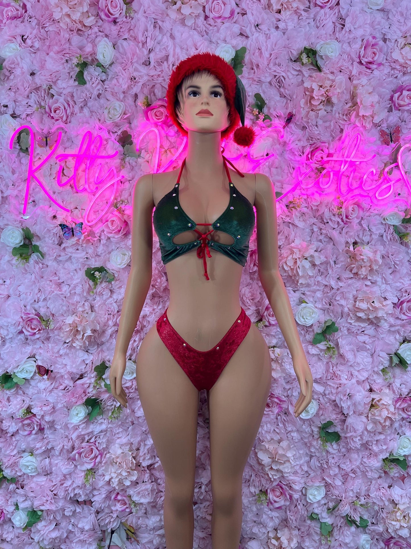 Sexy Santa Christmas Costume - Two Piece Holiday Outfit - Festive Womens Christmas Lingerie -Hat Included