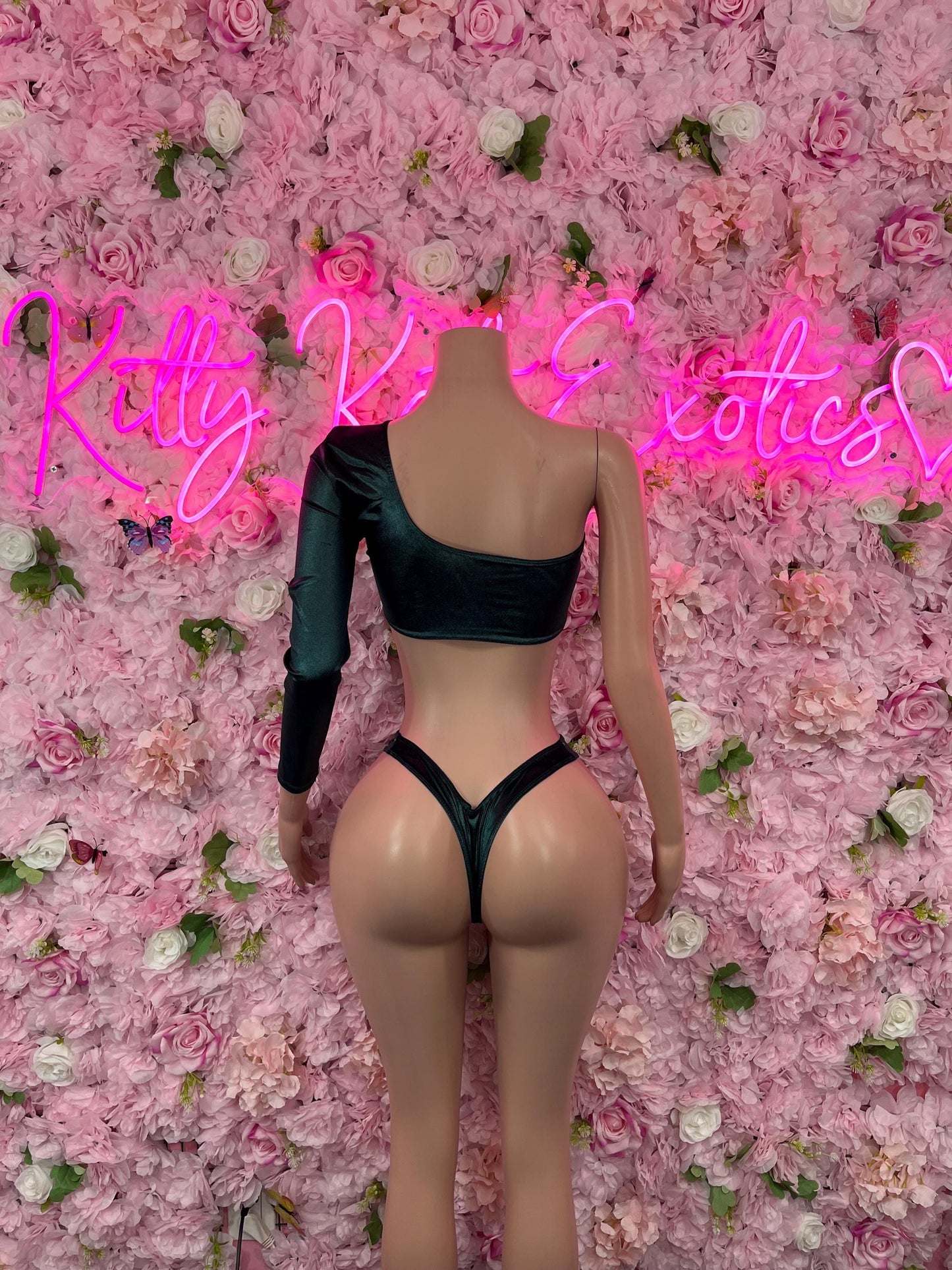 Two Piece One Sleeved Forest Green Exotic Dancewear Bottlegirl Fedtival wear Bartender Outfit