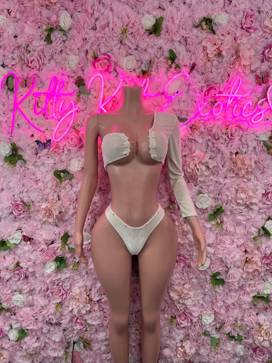 Two Piece One Sleeved Nude Exotic Dancewear Bottlegirl Fedtival wear Bartender Outfit