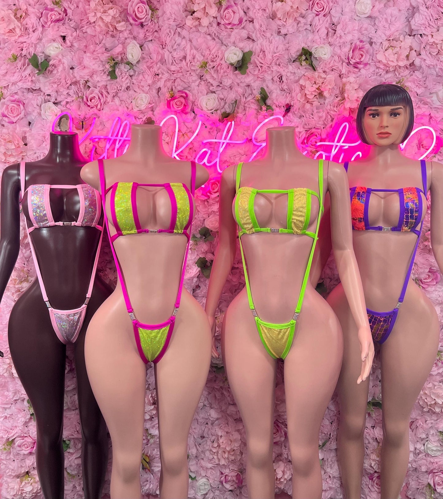 Exotic Dancewear One Piece Pink Slingshot Bikini Bottlegirl Bartender Outfit Festivalwear
