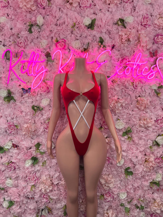 Sexy Santa Christmas Costume - One Piece Red  Holiday Outfit - Festive Womens Christmas Lingerie Christmas