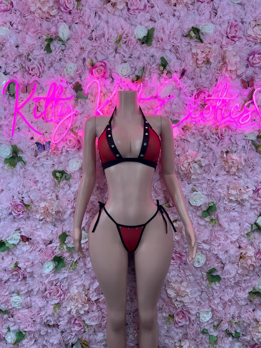 Sexy Santa Christmas Costume - Two Piece Red Holiday Outfit - Festive Womens Christmas Lingerie Christmas