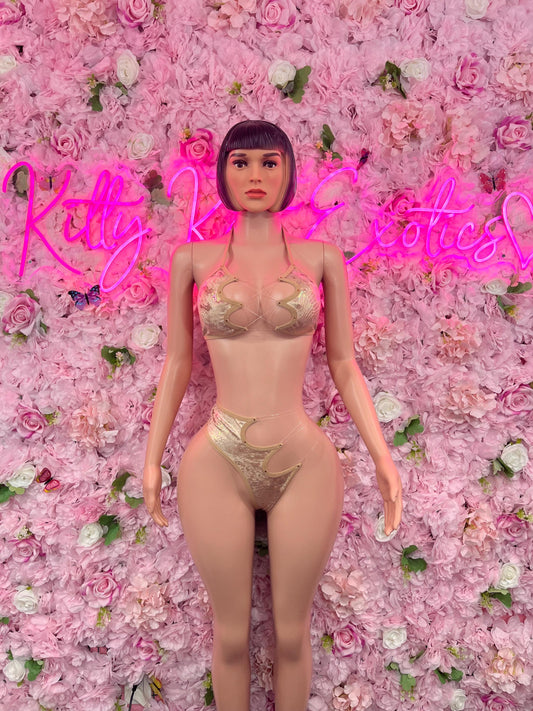 Two Piece Gold Metallic Bikini Bottlegirl Set Dancewear Festival Wear