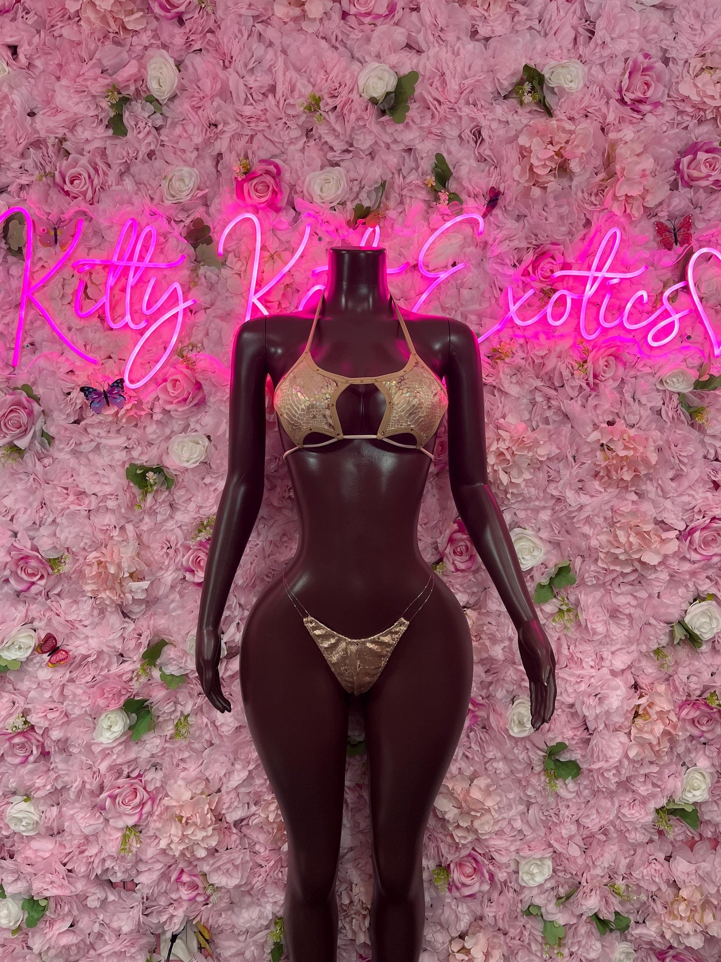 Two Piece Gold  Metallic Bikini Bottlegirl Set Dancewear Festival Wear