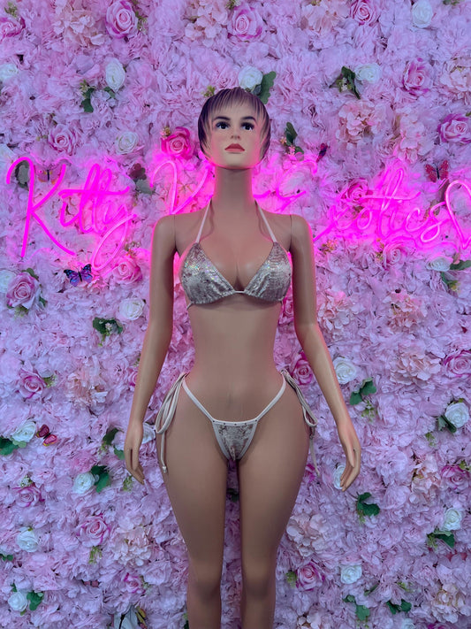 Two Piece Gold  Metallic Bikini Bottlegirl Set Dancewear Festival Wear