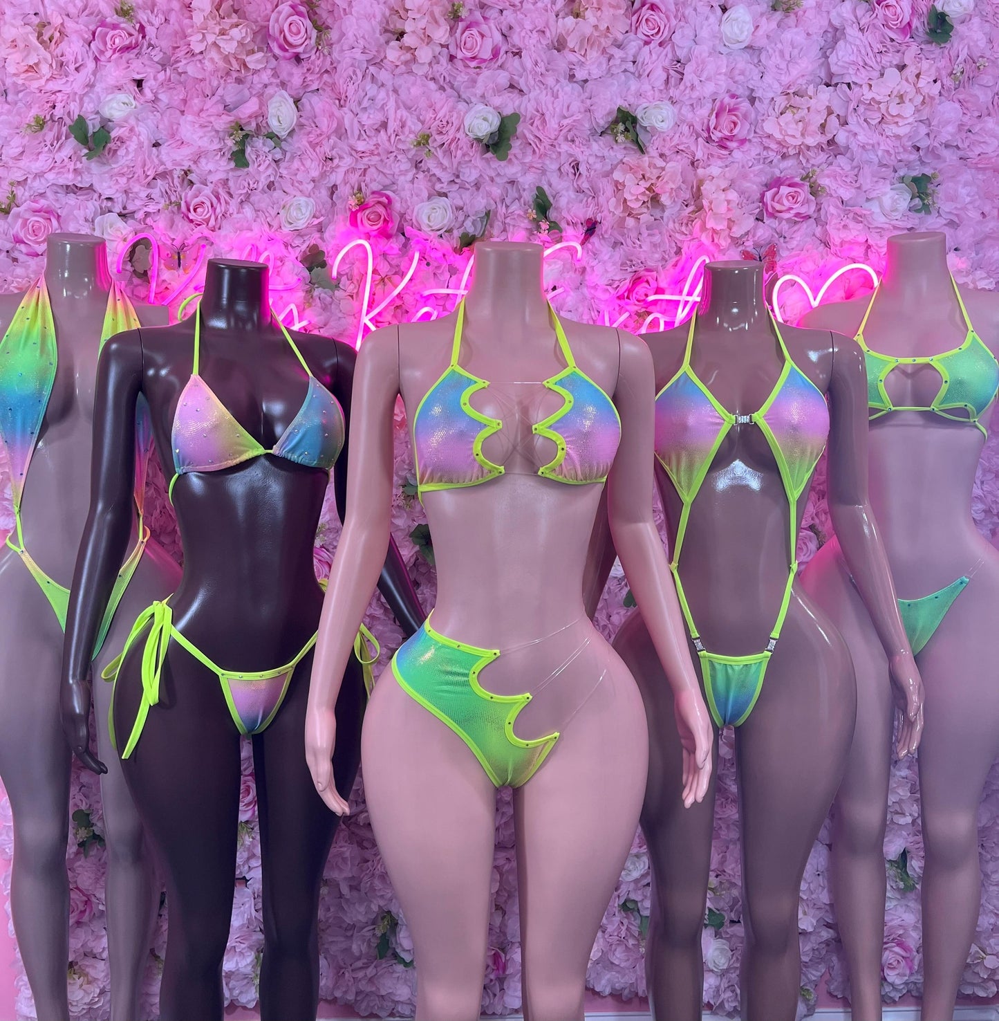 One Piece Rainbow Metallic Bikini Bottlegirl Set Dancewear Festival Wear