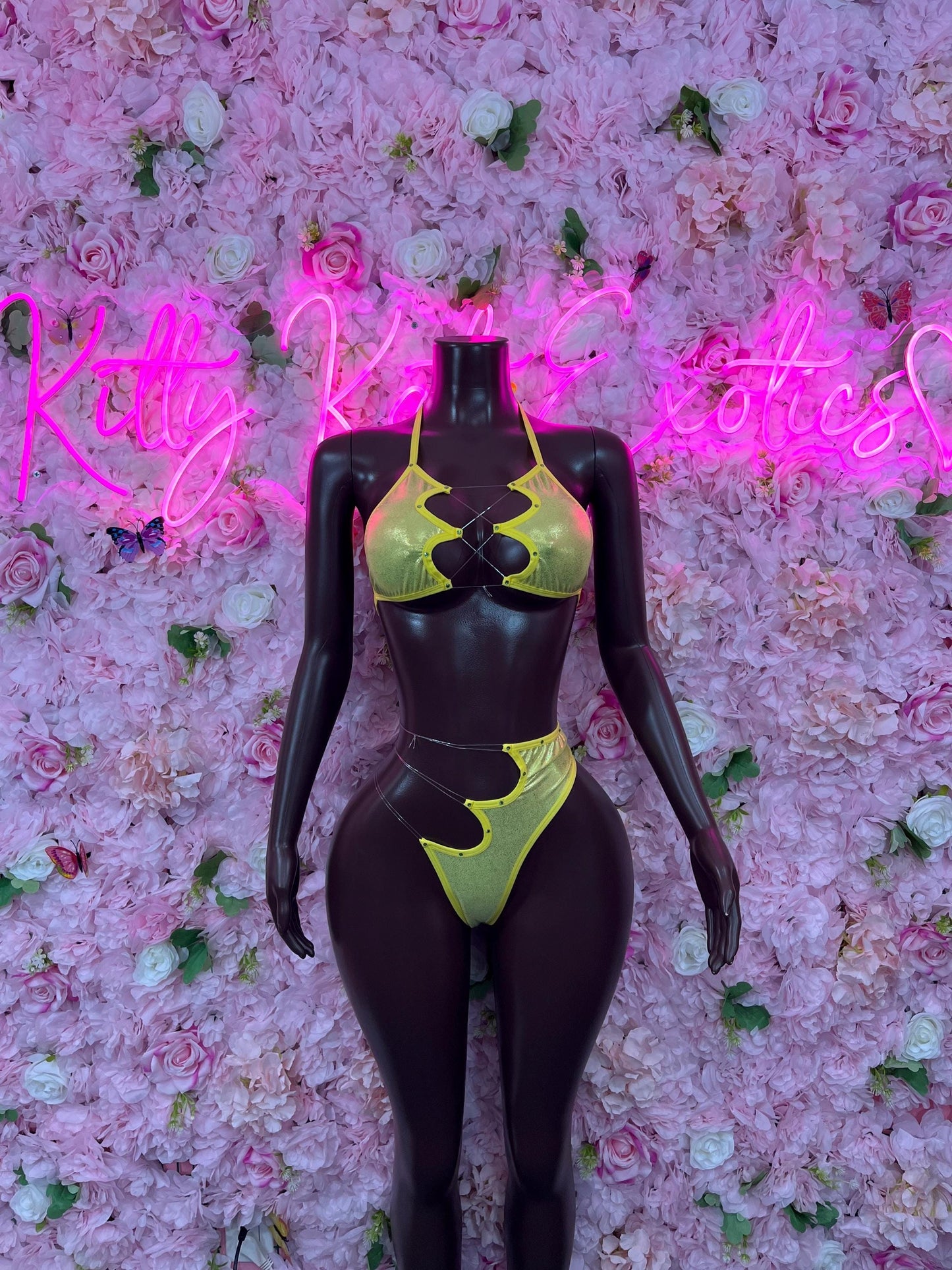 Two Piece Gold Metallic Bikini Bottlegirl Set Dancewear Festival Wear