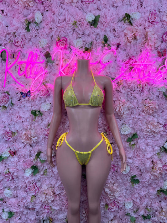 Two Piece Gold Metallic Bikini Bottlegirl Set Dancewear Festival Wear