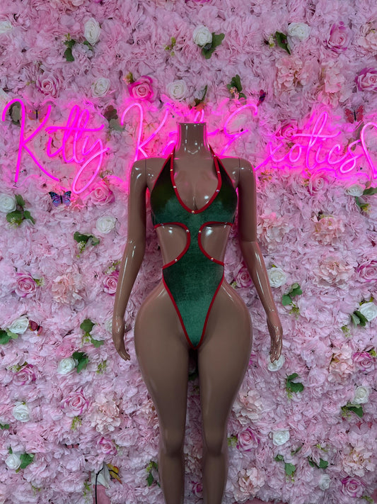 Sexy Santa Christmas Costume - One Piece Velvet Holiday Outfit - Festive Womens Christmas Lingerie Christmas