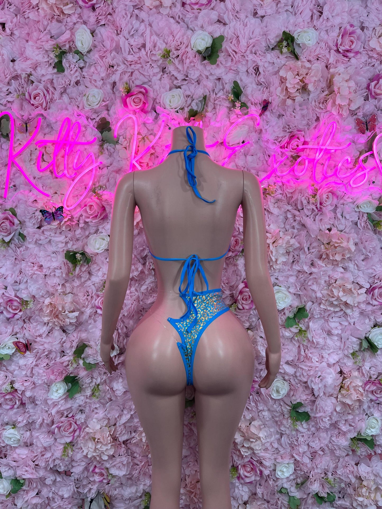 Two Piece Baby Blue Cheeta Print Bikini Bottlegirl Set Dancewear Festival Wear