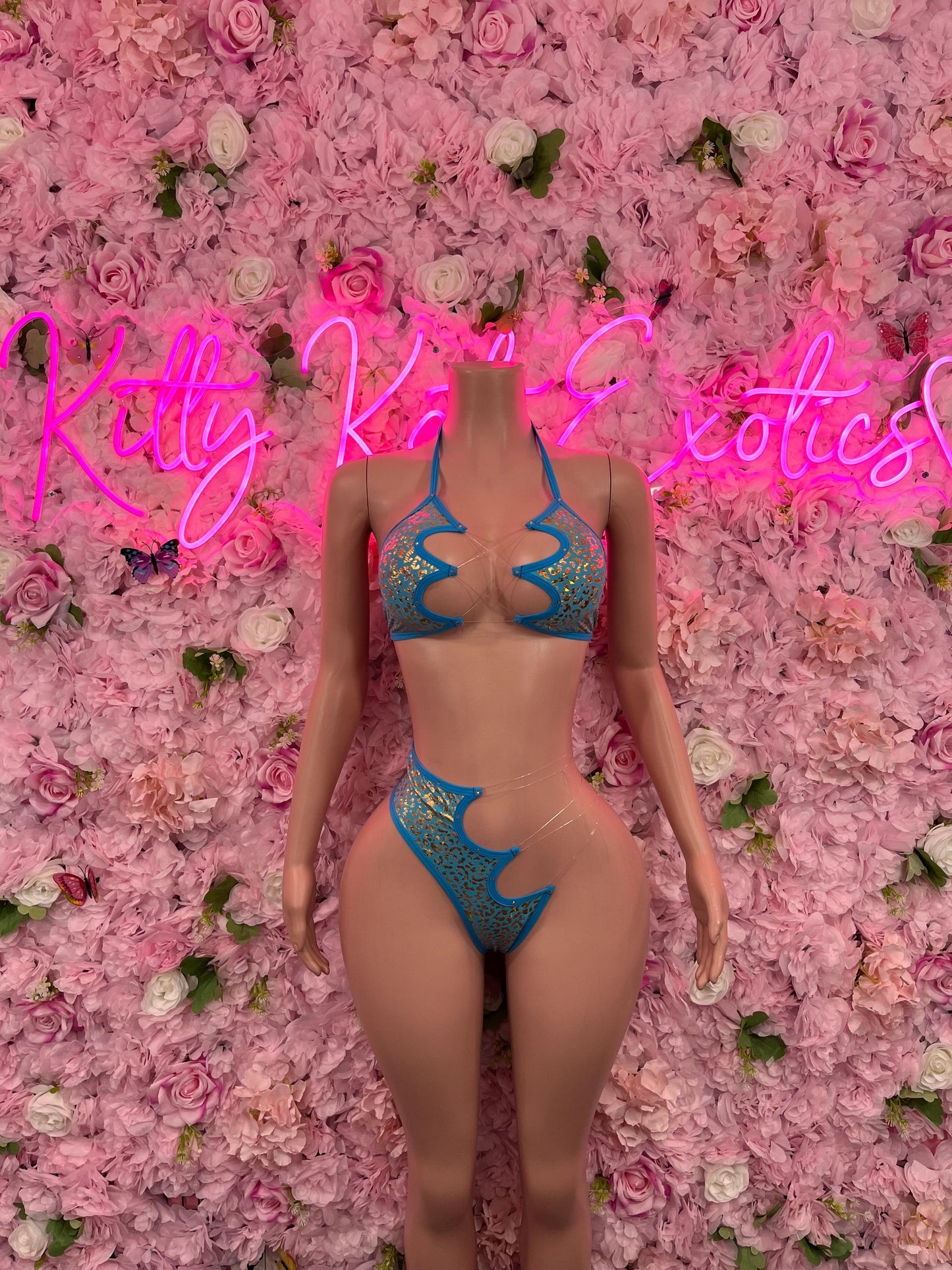 Two Piece Baby Blue Cheeta Print Bikini Bottlegirl Set Dancewear Festival Wear