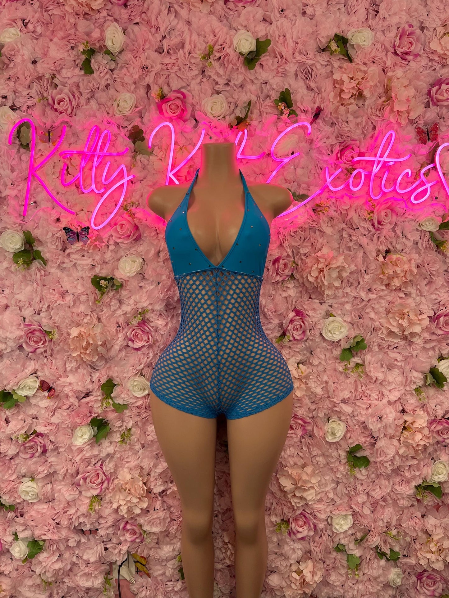 One-Piece Blue Fishnet Bodysuit  Dancewear Festival Wear Ravewear Festive