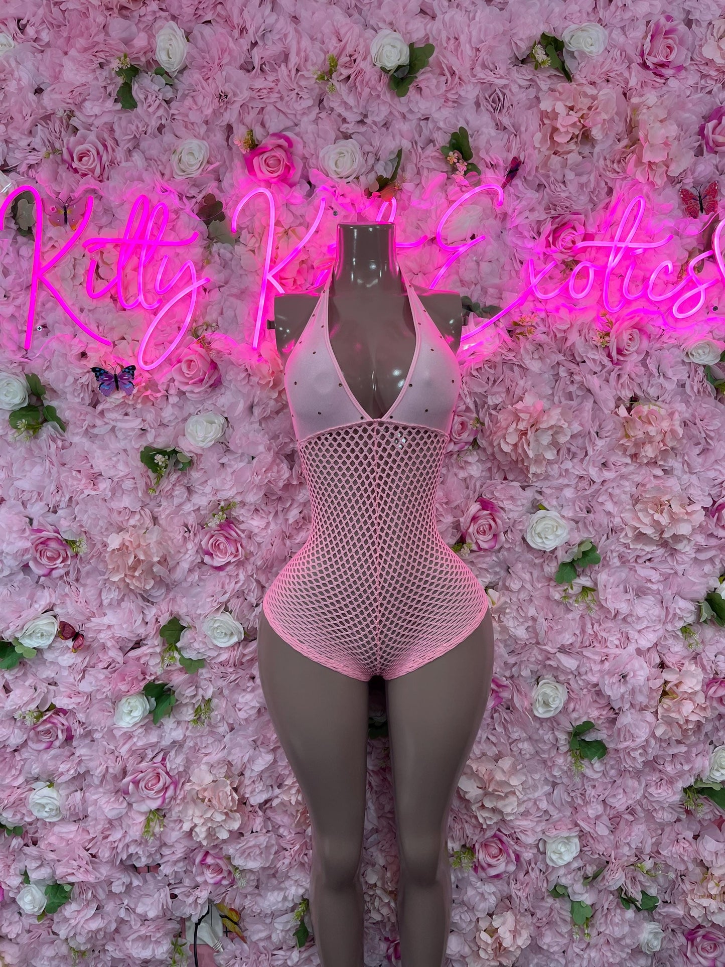 One-Piece Pink Fishnet Bodysuit  Dancewear Festival Wear Ravewear Festive