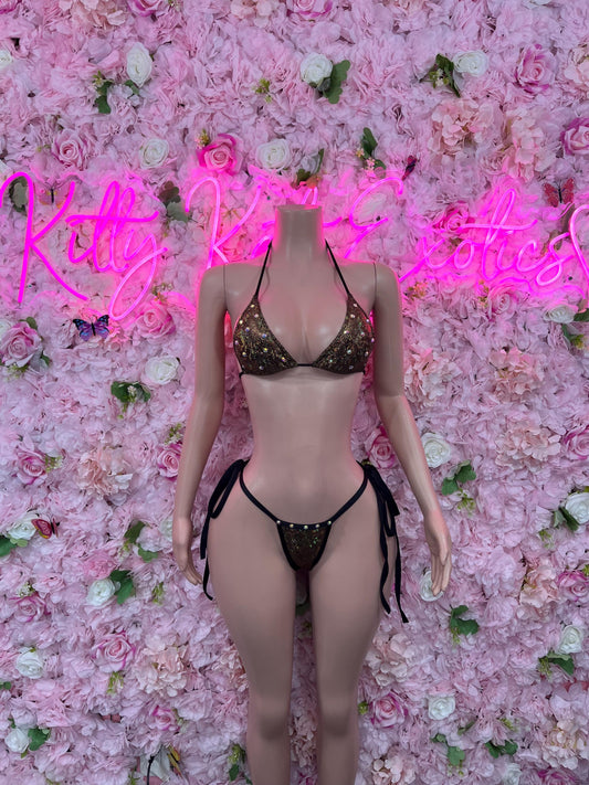 Two Piece Gold Metallic Bikini Bottlegirl Set Dancewear Festival Wear