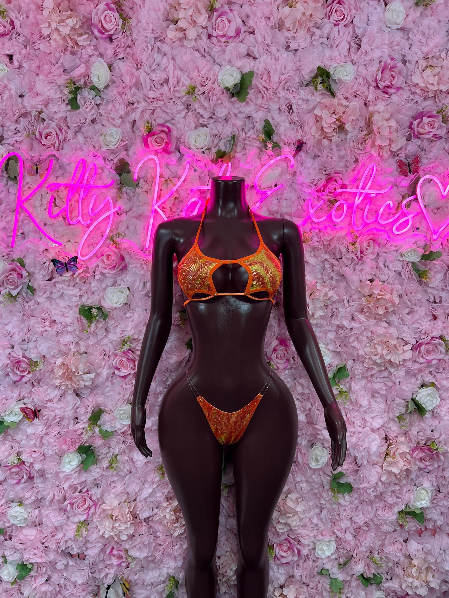 Two Piece Orange Metallic Bikini Bottlegirl Set Dancewear Festival Wear