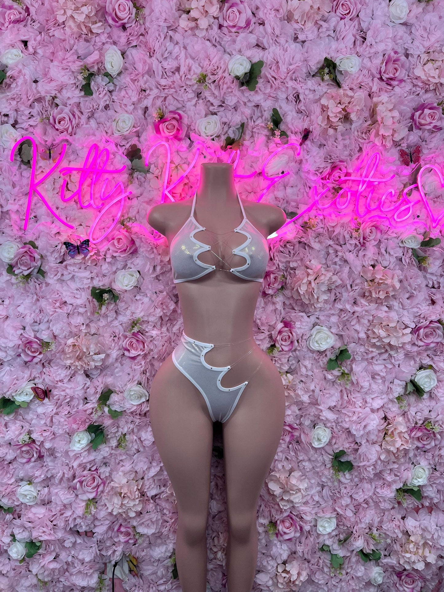 Two Piece White Metallic Bikini Bottlegirl Bartender Outfit Festivalwear