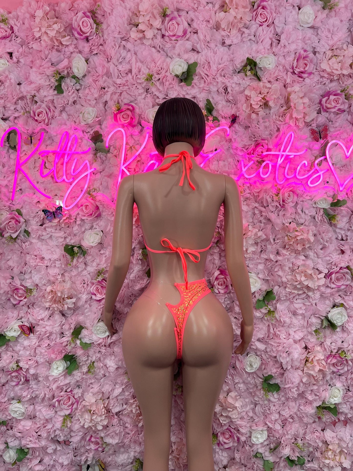 Two Piece Coral/Gold Metallic Bikini Bottlegirl Bartender Outfit Festivalwear