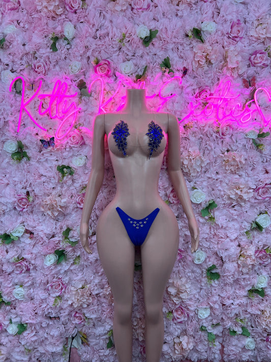 Exotic DancewearTwo Piece Blue Rhinestone Dancewear Festival Wear Exotic Ravewear Costume Perfomer Outfit