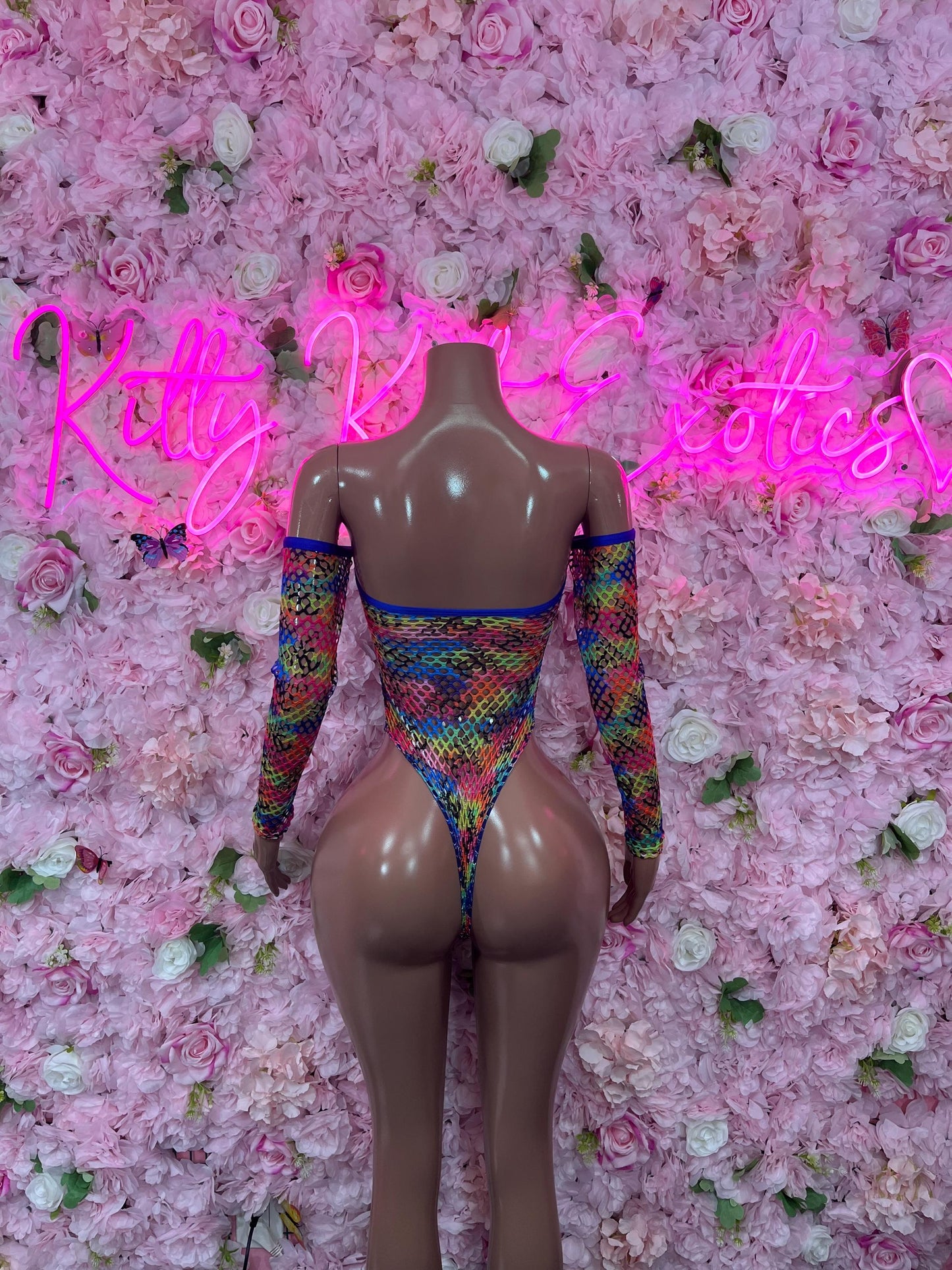 One-Piece Multicolor Fishnet Bodysuit  Dancewear Festival Wear Ravewear Festive