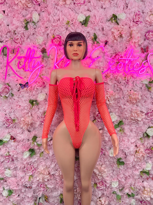 Ravewear One-Piece Fishnet Coral Bodysuit  Dancewear Festival Wear Ravewear Festive