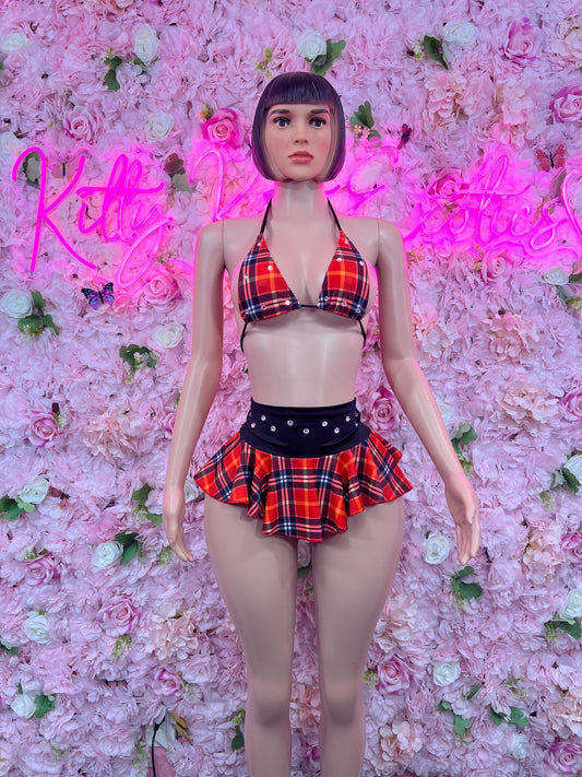 Two-Piece School Girl Costume Set | Ravewear, Festival Outfit, Exotic Dancewear, Roleplay Skirt Set