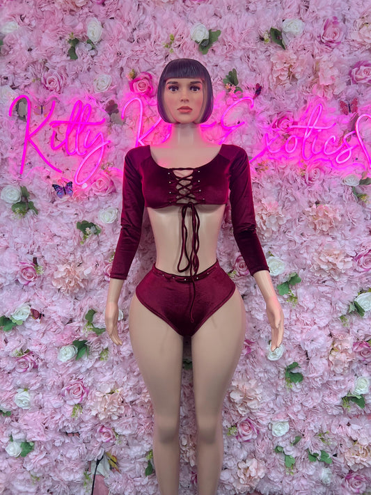Bartender Two-Piece Burgundy   Exotic Dancewear for Performers, Raves, or Night Out | Bottle girl Outfits