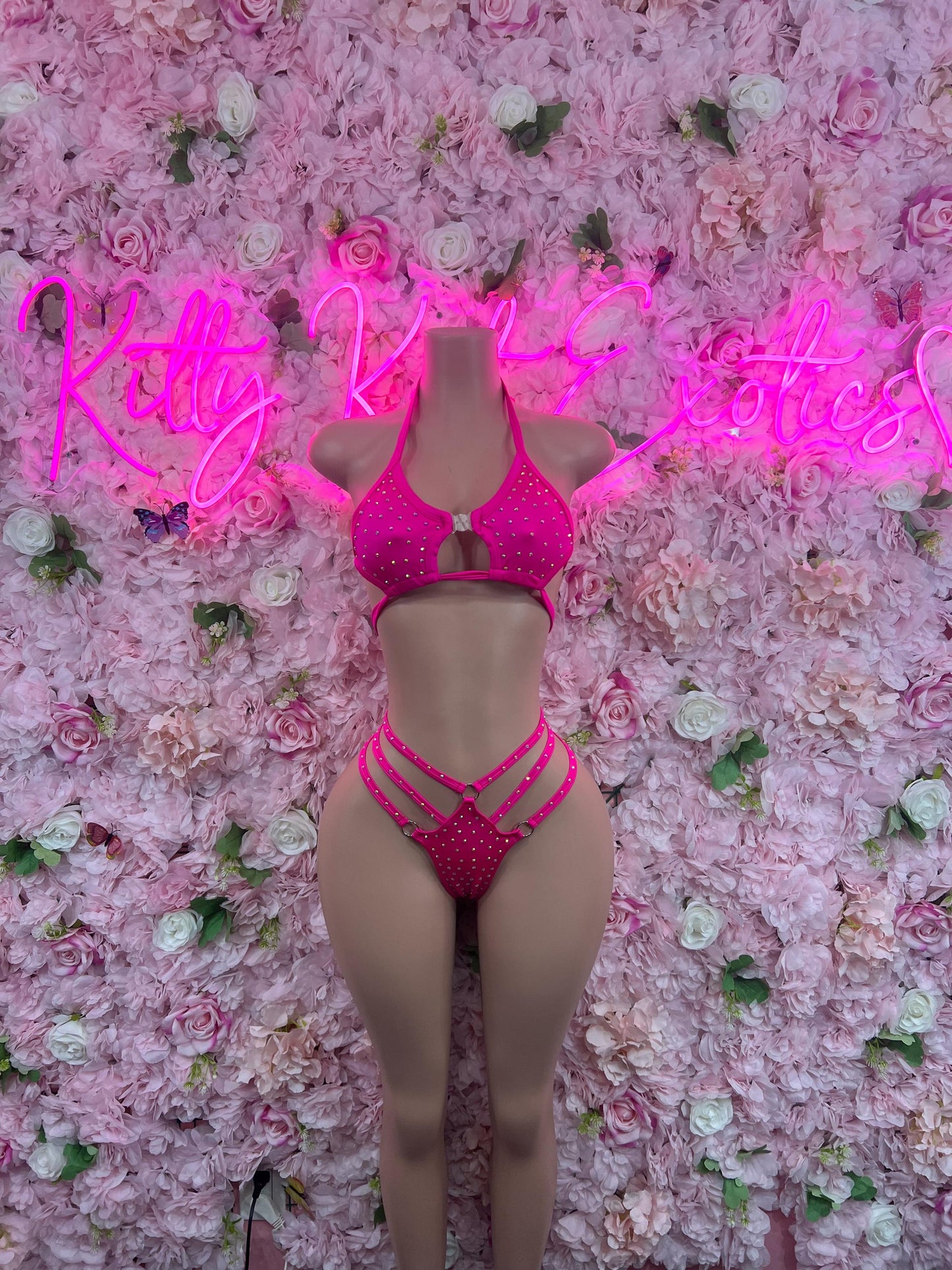 Exotic Dancewear Two-Piece Pink   for Performers, Raves, or Night Out | Bottle girl Outfits